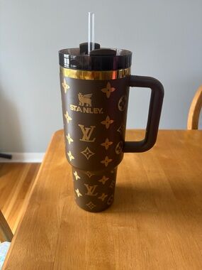 Stanley Brown Travel Mug with Gold Monogram Accents